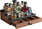 Cologne Organizer for Men: with Hidden Vault & Drawer, 3 Tier Wooden Cologne Stand Desktop Perfume Display Shelf, Bedroom Dresser Makeup Lotion Jewelry Storage Organizer ﻿