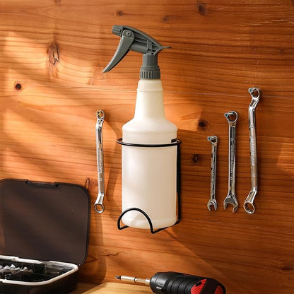 CroBlissful 8 Pcs Spray Bottle Holder Wall Mount Heavy Duty Spray Bottle Rack Stainless Steel Storage Rack Garage Can Organizer Craft with Hardware (Black)