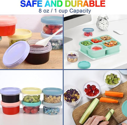 Yomarket 12pcs 8 oz Plastic Containers with Screw Lids, Reusable Clear Food Storage Containers with Pen and Brush for Snack Salad Fruit, Leakproof Small Freezer Containers, Microwave & Dishwasher Safe