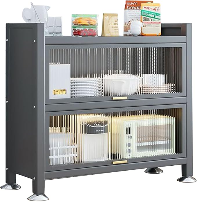 3-Tier Bread Rack & Coffee Station Storage - Microwave Rack with Transparent Flip Door, Ideal for Kitchen, Office, Pantry & Garage - Gray, 80cm/31in
