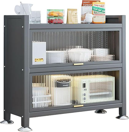 3-Tier Kitchen Bread Rack & Coffee Station - Microwave Storage Organizer with Transparent Flip Door, Ideal for Home, Office, Pantry & Garage (Gray, 70cm/28in)