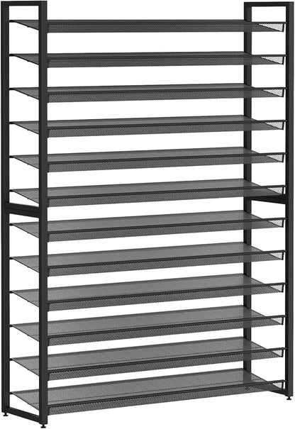 Metal Shoe Rack,Large 12 Tier Shoe Organizer, Heavy Duty Metal 6-Tier Stackable Shoe Storage Vertical Shoe Rack for Closet Front Door Entrance,Entryway,GarageUp to 76 Pairs,Black