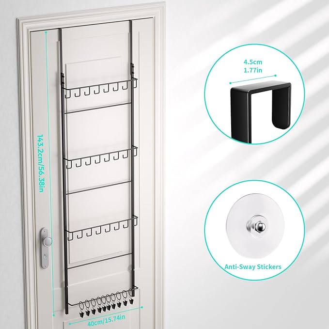 HapiRm Over the Door Hat Organizer - 4 Tier Wall Mounted Hat Rack with 24 Hooks and 10 Movable Clips, Hanging Baseball Cap Organizer Storage Holds to 34 Caps for Door, Bedroom, Closet