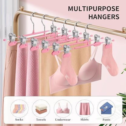 HUADYMEET 20 Pack 12Inch Pants Hangers with Wide Clips,Metal Trouser Hanger for Jeans.Space Saving Skirt Hangers Heavy Duty Non-Slip Adjustable Clothes Shorts Hanger for Women,Men,Pink