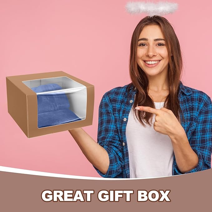 DoubleFill 50 Pcs Hat Boxes with Clear Window, Foldable Gift Boxes for Baseball Caps, Storage, Display and Shipping (Brown)