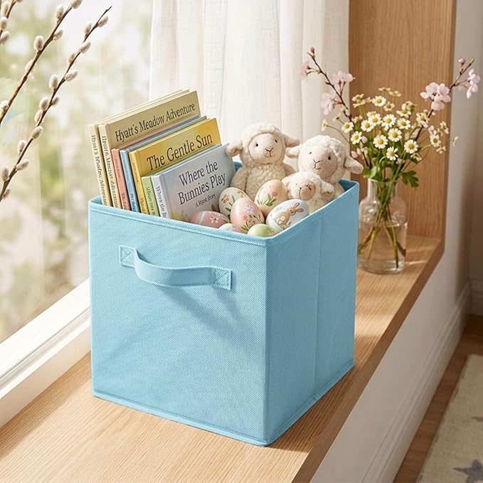 ShellKingdom Storage Bins, Foldable Fabric Storage Cubes And Cloth Storage Organizer Drawer For Closet And Toys Storage, 13 X 13 X 13 INCH, 6 Pack (Light Blue)