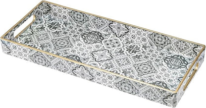 MAONAME Plastic Vanity Tray, Bathroom Counter Tray, Decorative Trays with Handles, Storage Dresser Trays Organizer for Toilet Tank, Jewelry, Makeup, 13.8" x 6" x 1.57"