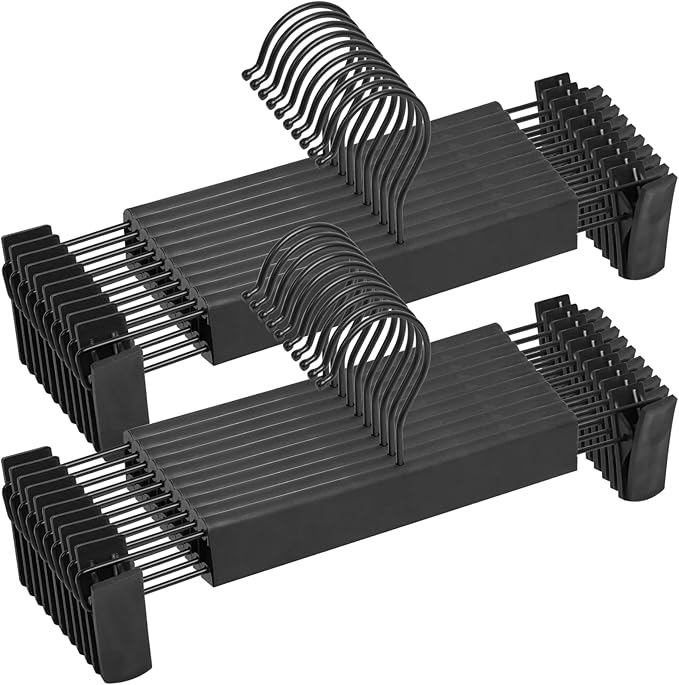 NORTHERN BROTHERS Pants Hangers, Black 20 Pack with Clips for Pants, Skirts, and Shorts - Plastic Bulk Hangers