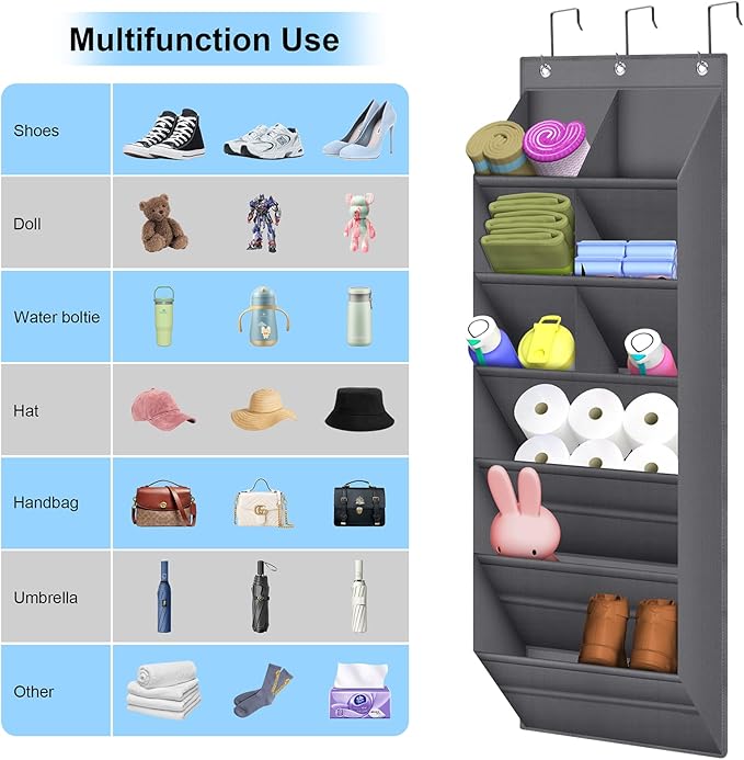 BZV Lemon 2 Pack Hanging Closet Organizer with 9 Deep Pockets, Over the Door Shoe Rack, Holder for Narrow Door Dorm RV Storage, Grey