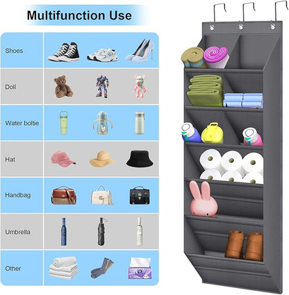 BZV Lemon 2 Pack Hanging Closet Organizer with 9 Deep Pockets, Over the Door Shoe Rack, Holder for Narrow Door Dorm RV Storage, Grey