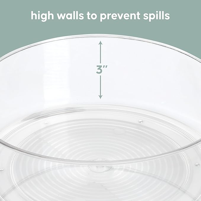 Kitchen Spaces Compact Lazy Susan Organizer, Fridge or Cabinet Turntable Shelf Storage for Kitchen and Pantry Items, Great for Spices or Condiments, Clear and Sturdy with Full Spin, 9 x 9 x 3.4 inches