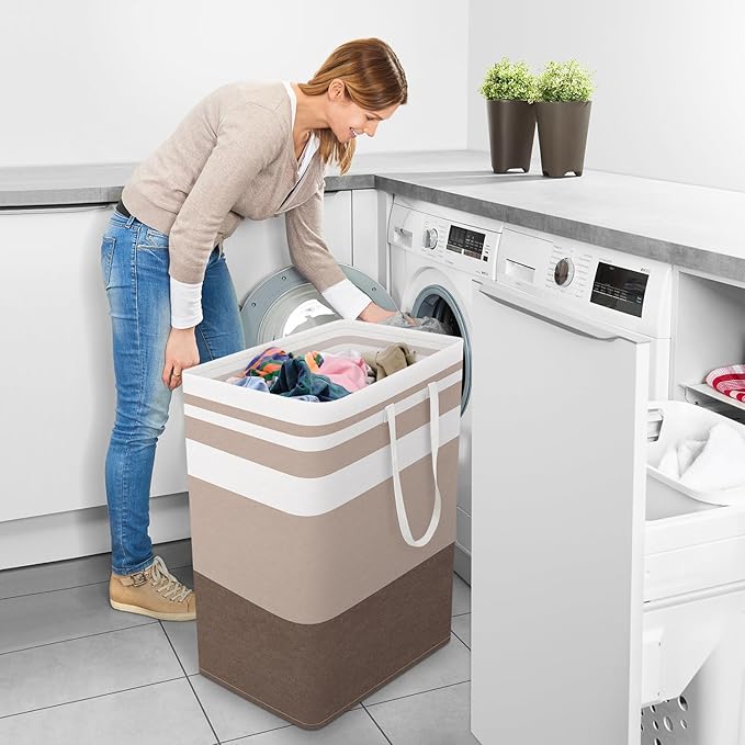 StorageRight Large Collapsible Laundry Basket Hamper with Easy Carry Handles，Freestanding Clothes Hampers for Laundry, Bedroom, Dorm, Towels, Toys, 125L, Khaki