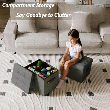 2 Pack Storage Ottoman Shoe Organizer for Closet - Adjustable Dividers Storage Box for Shoes | Clothes | Toy | Blanket, Foldable Foot Stool Small Bench Shoe Cabinet for Living Room & Bedroom