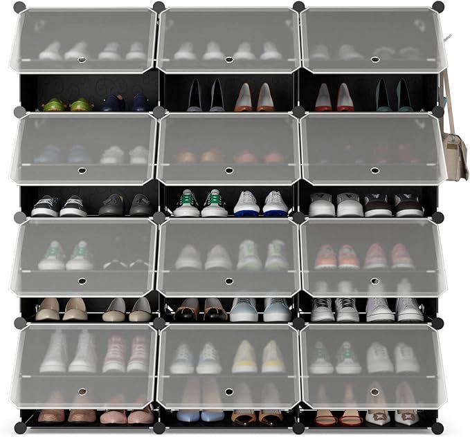 Safstar 48 Pairs 12 Cube Shoe Rack Organizer, Black, Polypropylene