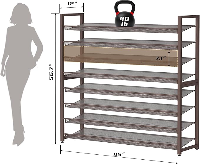 Metal Shoe Rack,Large 8 Tier Shoe Organizer, Heavy Duty Metal 4-Tier Stackable Shoe Storage Vertical Shoe Rack for Closet Front Door,Entrance,Entryway,Garage,Up to 50 Pairs,Bronze