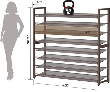 Metal Shoe Rack,Large 8 Tier Shoe Organizer, Heavy Duty Metal 4-Tier Stackable Shoe Storage Vertical Shoe Rack for Closet Front Door,Entrance,Entryway,Garage,Up to 50 Pairs,Bronze