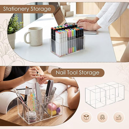 Zhehao 2 Pack Clear Acrylic Makeup Brush Holder Organizer, 6-slot Cosmetic Storage Organizer Pencil Holder for Vanity, Countertop & Desk, Transparent Makeup Brush Stand for Brushes, Lipsticks & Pens