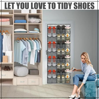 1pc 14/28/40-Grid Transparent Fabric Hanging Organizer Foldable Storage Bag for Shoes Underwear (Gray)