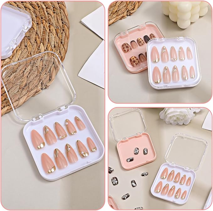 4 Pcs Press on Nail Storage Box with 36 Pcs Adhesive Double Sided Tape, Acrylic Nail Art Display Case, Transparent Storage Organizer for Fake Nails, Nails Salon Business Home Art Supplies
