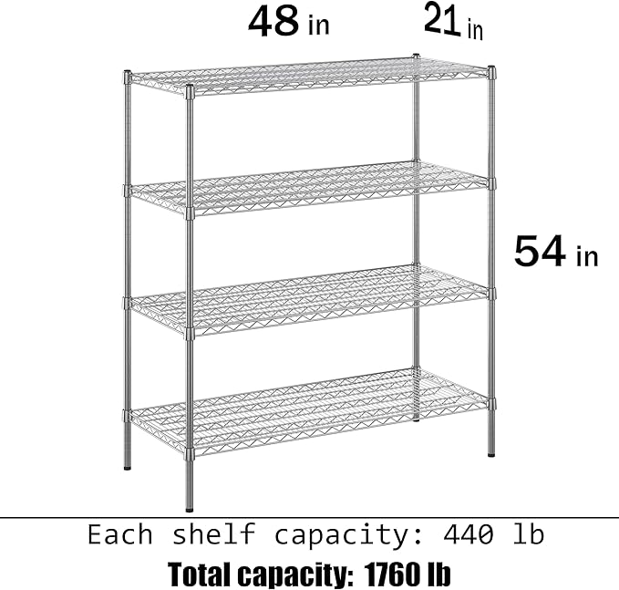 21" Deep x 48" Wide x 54" Height Wire Shelving Kit | 4-Tier | NSF Commercial Storage Rack Unit