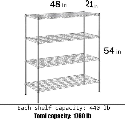 21" Deep x 48" Wide x 54" Height Wire Shelving Kit | 4-Tier | NSF Commercial Storage Rack Unit