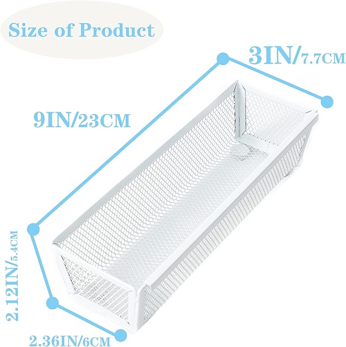 Mesh Tray Kitchen Drawer Utensil Cutlery Tray Office Supplies with Inter-locking Arm Drawer Dividers Organizer for Silverware, Flatware, Home,Office, School,Bedroom(9＂X3＂6pack) White