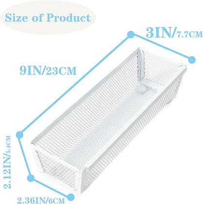 Mesh Tray Kitchen Drawer Utensil Cutlery Tray Office Supplies with Inter-locking Arm Drawer Dividers Organizer for Silverware, Flatware, Home,Office, School,Bedroom(9＂X3＂6pack) White