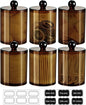 SheeChung 6 Pack Acrylic Qtip Holder,Apothecary Jars Set with Lids,10oz -12oz Clear Plastic Canister,Bathroom Vanity Organizer for Cotton Swabs,Balls,Pads,Modern Farmhouse Home Decor (Amber)