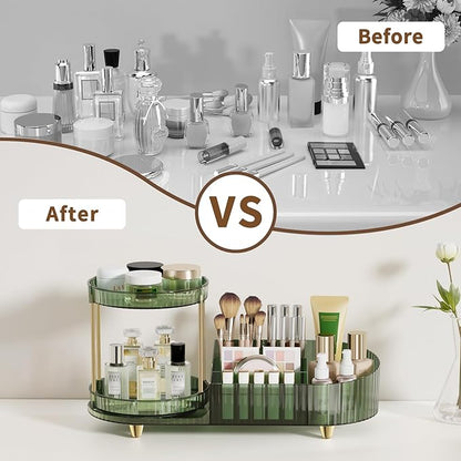 360 Rotating Makeup Organizer for Vanity, 2 Small Trays & 5 Compartments for Cosmetics, Skincare, Perfume, Lipstick & Make up Brush Holder, Bathroom Countertop Organizers and Storage for Dresser, Desk