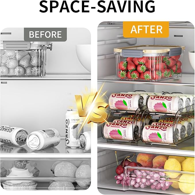 Drink Organizer for Fridge, Soda Can Organizer Dispenser for Refrigerator with Automatic Rolling,Organize Standard Size 11.15oz or 12oz Cans Drink,Save Space for Fridge、Kitchen、countertop