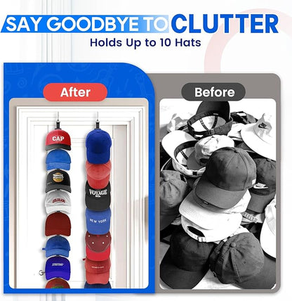 Hat Organizer for Baseball Caps, Over the Door Hat Rack with 10 Display Hooks and Hanger, 2-Way Hanging Hat Storage and Hat Holder for Bedroom, Entryway or Garage Doors – 1 Pack
