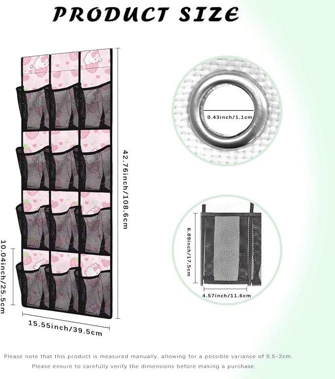 ZUXONGSYStrawberry Over The Door Shoe Organizer 12 Pockets Wall Hanging Storage for Living Room Rabbit Door Hanger Organizer Mesh Fabric Pink Shoe Holder Hanger for BedRoom