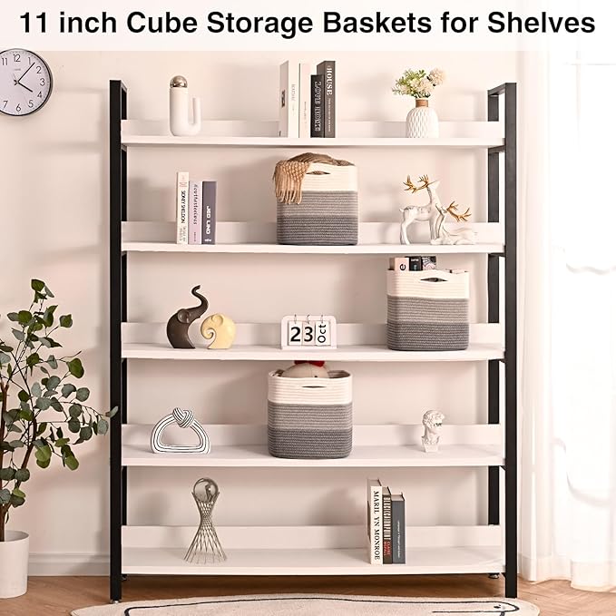 11 Inch Cube Storage Bins, 11x11 Cube Storage Bins for Cube Organizer, Square Cloth Storage Cubes, Woven Storage Baskets for Shelves, Toy Rope Baskets Storage Kids, Gradient Grey (Pack of 3)