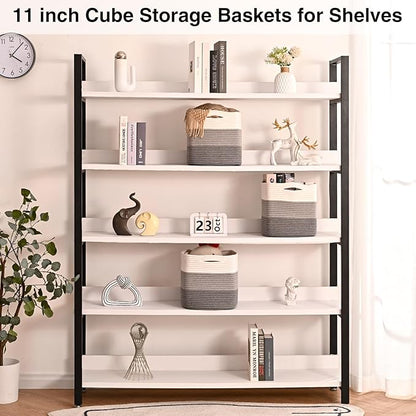 11 Inch Cube Storage Bins, 11x11 Cube Storage Bins for Cube Organizer, Square Cloth Storage Cubes, Woven Storage Baskets for Shelves, Toy Rope Baskets Storage Kids, Gradient Grey (Pack of 3)