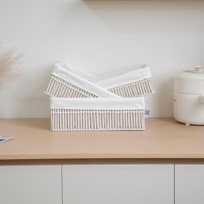 Cotton Rope Storage Baskets (Set of 3) - Hand Woven Organizing Basket with Removable Liner & Iron Frame, Decorative Shelf Storage for Closet & Bedroom (Off-white)