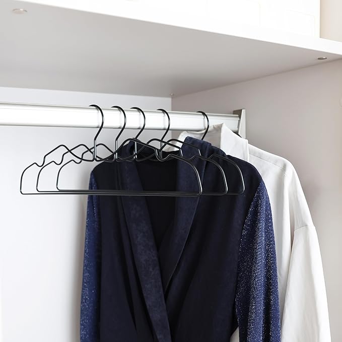 20 Pack Heavy Duty Metal Steel Wire Clothes Hanger, Ultra Slim & Short Neck Hanger,Space Saving Durable Non-Slip Felt Hangers, Closet Organizer for Home Dorm Laundry (Black)