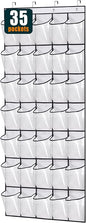 MISSLO 35 Clear Large Pockets Over The Door Shoe Organizer Sturdy Oxford Fabric Hanging Shoe Rack Closet Shoe Holder Hanger, White