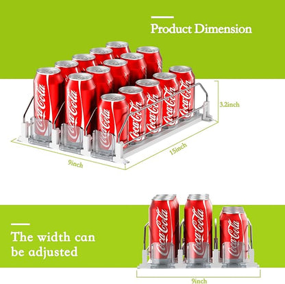 IBORING Drink Organizer for Fridge,Self Pushing Fridge Drink Organizer,Automatic Drink Dispenser for Fridge-Holds up to 15 Cans, 14.96inch, White