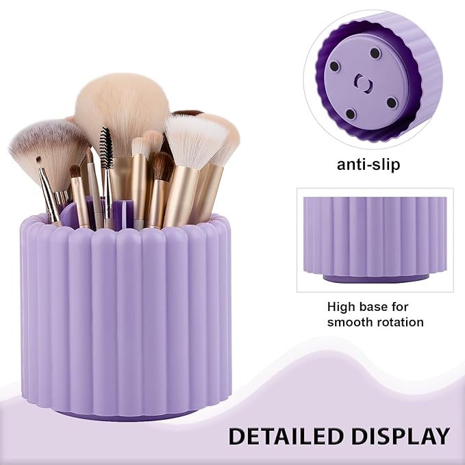 Anyoifax 360 Rotating Makeup Brush Holder 7 Slots Make Up Brush Organizer Removable Spinning Cosmetic Brushes Storage Pen Holder for Vanity, Dresser, Desk, Purple