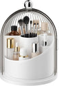 Makeup Brush Holder with Lid, 360° Rotating Cosmetic Organizer for Vanity, Covered Beauty Brushes Holder for Bathroom, Skincare Storage for Corner Countertop