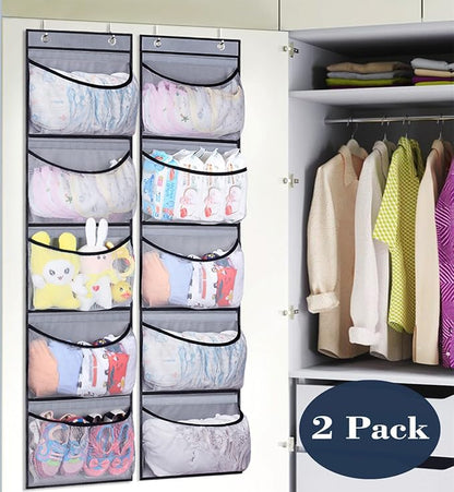 KEETDY Hanging Shelves Over the Door Organizer Storage for Closet with 5 Pockets Organizer for Bedroom Bathroom, 2 Pack（Grey）