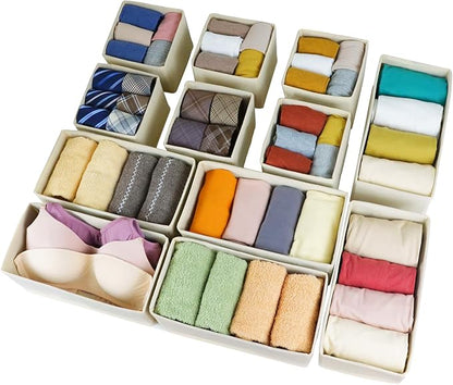 Fordonral Drawer Organizer Clothes, Foldable Fabric Dresser Organizer Closet Organizers and Storage Box for Underwear,Folded Clothes,Baby Clothing,Socks,Bra,Towels,Ties(6M+6S,Beige)