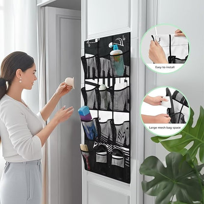 12-Pocket Over the Door Hanging Storage Organizer,Space-Saving Hanging Rack for Shoes, Toys, Spices, Non-Woven Fabric with PVC Windows,Music Note