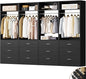 Besiost Closet System Set of 4, 8FT Closet Systems with 12 Wood Drawers, 96" Closet Organizer System with 4 Hanging Rods & 4 Shelves, Heavy Duty 96 Inch Walk-in Closet, Black (96"L x 15" W x 80" H)