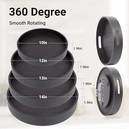 12in Black Bamboo Lazy Susan Turntable with Handle - Rotating Organizer for Table Top, Cabinet, Pantry & Kitchen | Spice & Seasoning Spinning Tray
