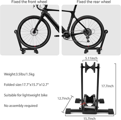 Foldable Bike Stand for Garage, Portable Bicycle Storage Rack, Adjustable Floor Stand for Road & Mountain Bikes, Holds up to 2.4" Tire Width, Space-Saving Design