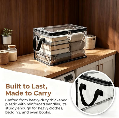 Large Heavy-Duty Thick Plastic Clear Storage Bag for Clothes, Moving & Storage, 2026 Upgraded with Reinforced Handles & Zipper, Stackable Foldable Bins Totes Bags (White, 1Pcs)