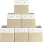 FinishingBo 13 x 13 Inch Fine Linen Storage Bins with Handles，Fabric Cube Boxs，Basket Organizers for Shelves for Home, Closet Drawers (White/Khaki-6 Pack)
