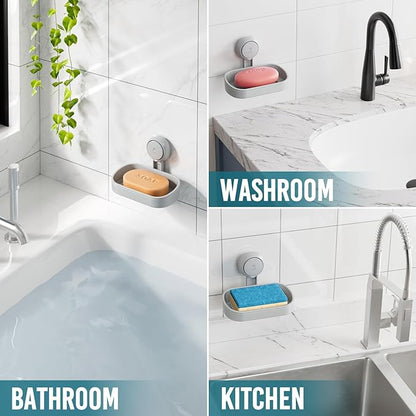 TAILI Soap Holder Soap Dish for Shower, Suction Cup Soap Holder for Shower Wall, Bathroom Accessories, Removable Strong Hold Soap Saver, Drill Free, Grey