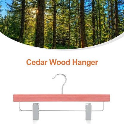 TOPIA HANGER Red Cedar Wooden Pants Hangers 20 Pack, Slacks Trouser Shorts Hangers with 2 Big Metal Anti-Wrinkle Adjustable Clips, 360° Stronger Chrome Hooks, CT07P20